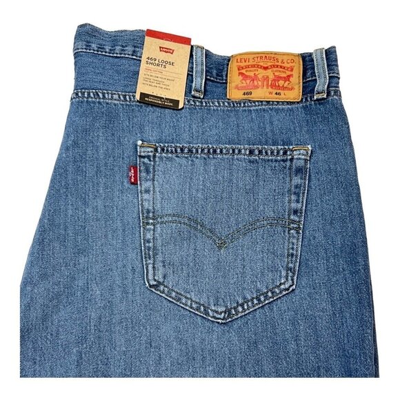 Levis Mens 44 469 Denim Shorts Loose Fit Light Distressed Below Knee Cotton - Picture 2 of 9